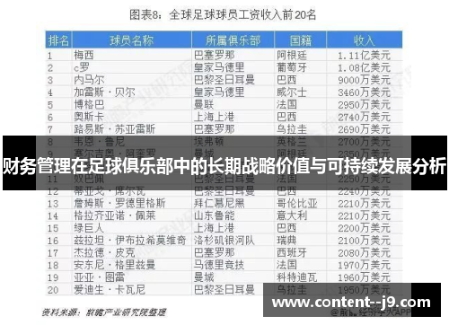 财务管理在足球俱乐部中的长期战略价值与可持续发展分析 财务管理在足球俱乐部中的长期战略价值与可持续发展分析